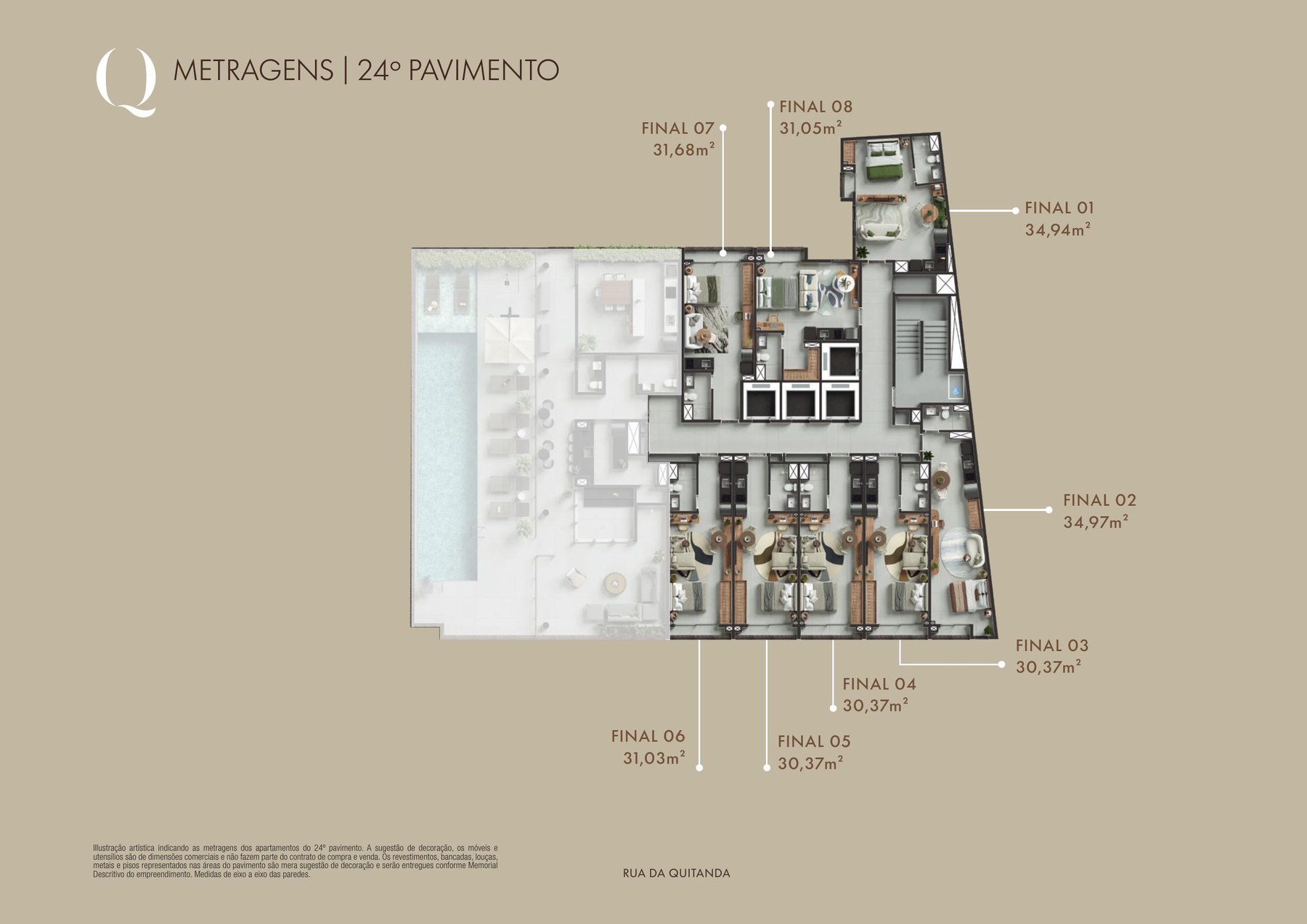 Quadro de metragens do 24º pavimento